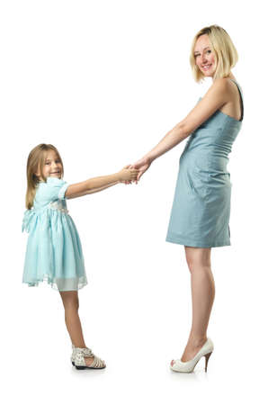 Mother with daughter isolated on whiteの写真素材