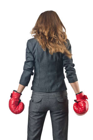 Young businesswoman in boxing conceptの写真素材