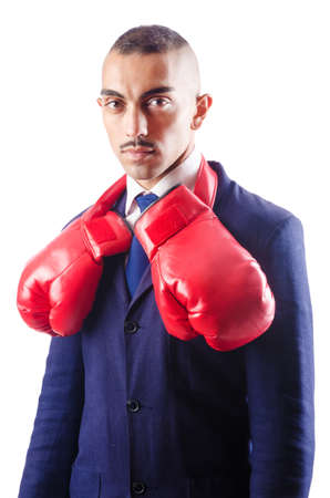 Handsome businessman with boxing glovesの写真素材