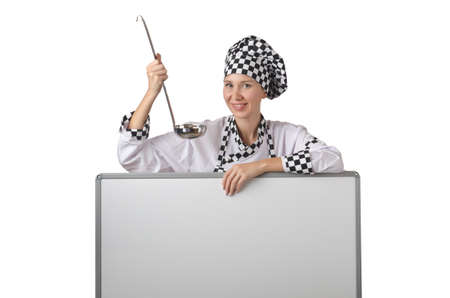 Cook with ladle and blank boardの写真素材