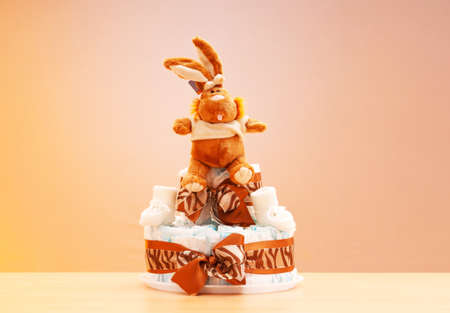 Cakes made of diapers on whiteの写真素材