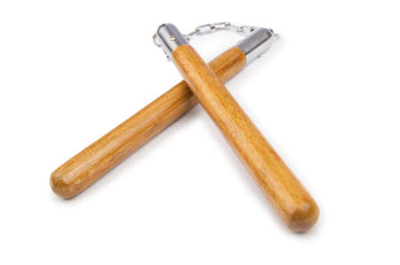 Martial arts nunchaku weapon isolated on whiteの写真素材