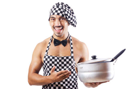 Sexy male cook isolated on the whiteの写真素材