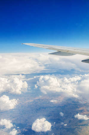 Airplane wing out of window