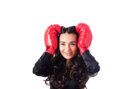 Young woman with boxing gloveの写真素材