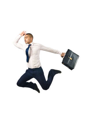 Jumping businessman in business concept on whiteの写真素材