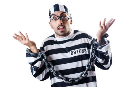 Convict criminal in striped uniform
