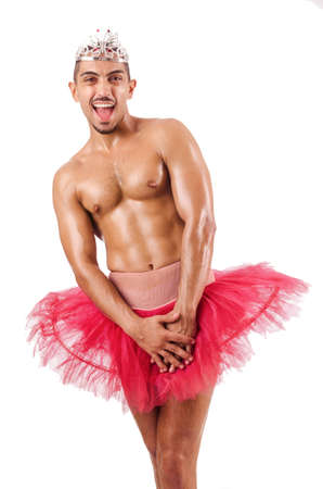 Man in ballet tutu isolated on whiteの写真素材