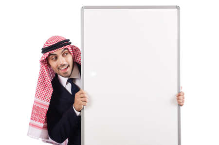 Arab man with blank board for messageの写真素材