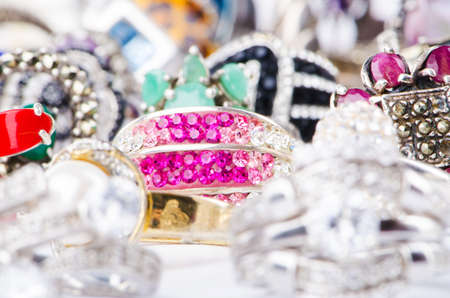 Collection of jewellery rings on whiteの写真素材
