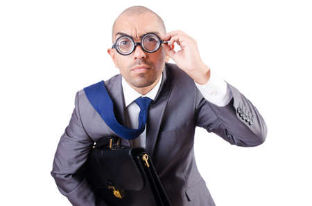 Funny nerd businessman on the whiteの写真素材