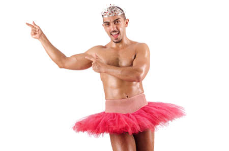Man in ballet tutu isolated on whiteの写真素材