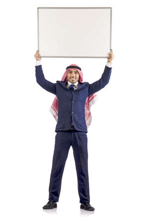 Arab man with blank board for messageの写真素材