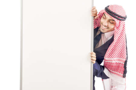 Arab man with blank board for messageの写真素材