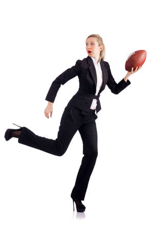 Woman businesswoman with american footballの写真素材