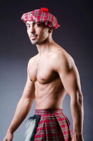 Scottish traditions concept with person wearing kiltの写真素材