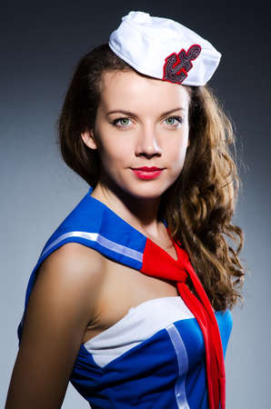 Young woman sailor in marine conceptの写真素材