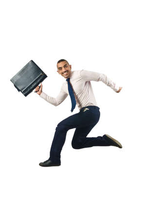 Jumping businessman in business concept on whiteの写真素材