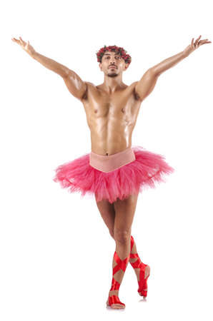 Man in ballet tutu isolated on whiteの写真素材
