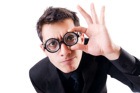 Nerd businessman isolated on the white