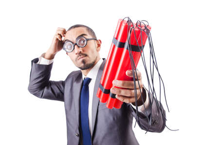 Businessman with dynamite isolated on white