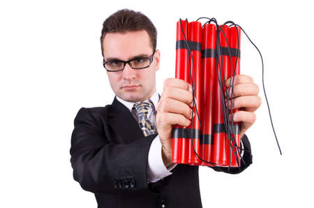 Businessman with dynamite isolated on whiteの写真素材