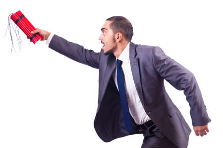 Businessman with dynamite isolated on whiteの写真素材