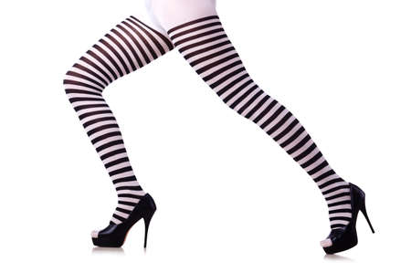 Woman legs in black and white stockingsの写真素材