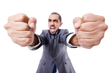 Funny businessman isolated on whiteの写真素材
