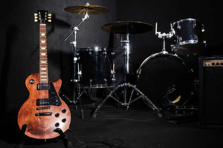 Set of musical instruments during concertの写真素材