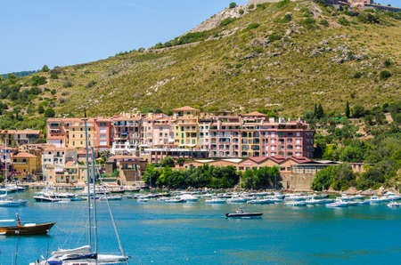 Port with many yachts on summer dayの写真素材