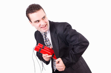 Businessman with dynamite isolated on whiteの写真素材