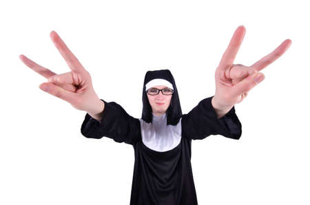 Funny nun isolated on the white backgroundの写真素材