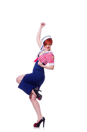 Airhostess isolated on the white backgroundの写真素材