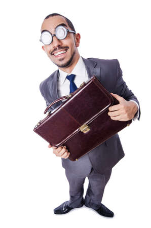 Funny nerd businessman isolated on whiteの写真素材