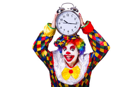 Clown with clock on whiteの写真素材