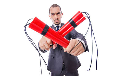 Businessman with dynamite isolated on whiteの写真素材