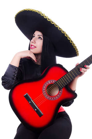 Guitar player isolated on the whiteの写真素材