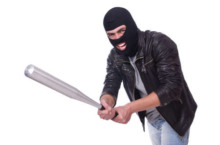 Male hooligan with bat on whiteの写真素材