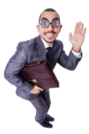 Funny nerd businessman isolated on whiteの写真素材