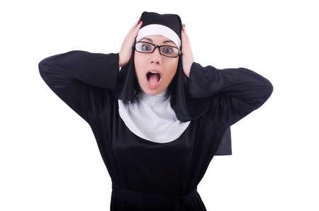 Funny nun isolated on the whiteの写真素材