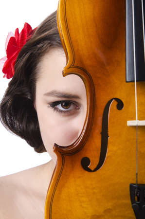 Young girl with violin on whiteの写真素材