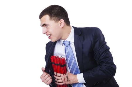 Businessman with dynamite isolated on whiteの写真素材