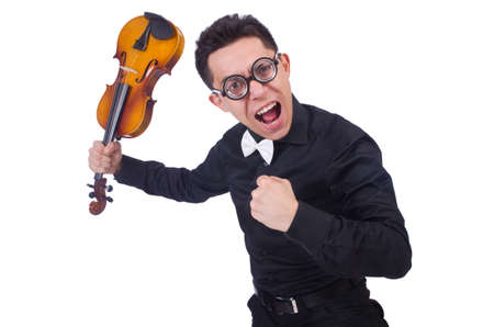 Funny violin player on whiteの写真素材