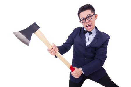 Funny man with axe on whiteの写真素材