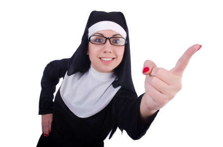 Funny nun isolated on the whiteの写真素材