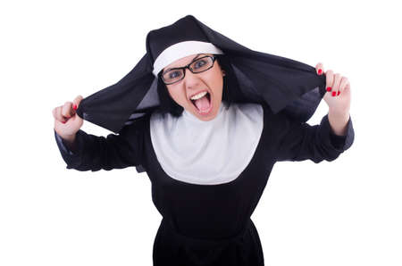 Funny nun isolated on the whiteの写真素材