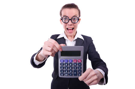 Nerd female accountant with calculator