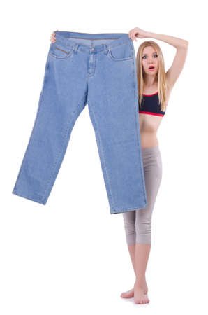 Dieting concept with oversize jeansの写真素材