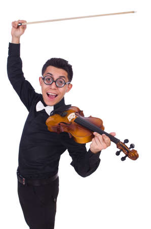 Funny violin player on whiteの写真素材